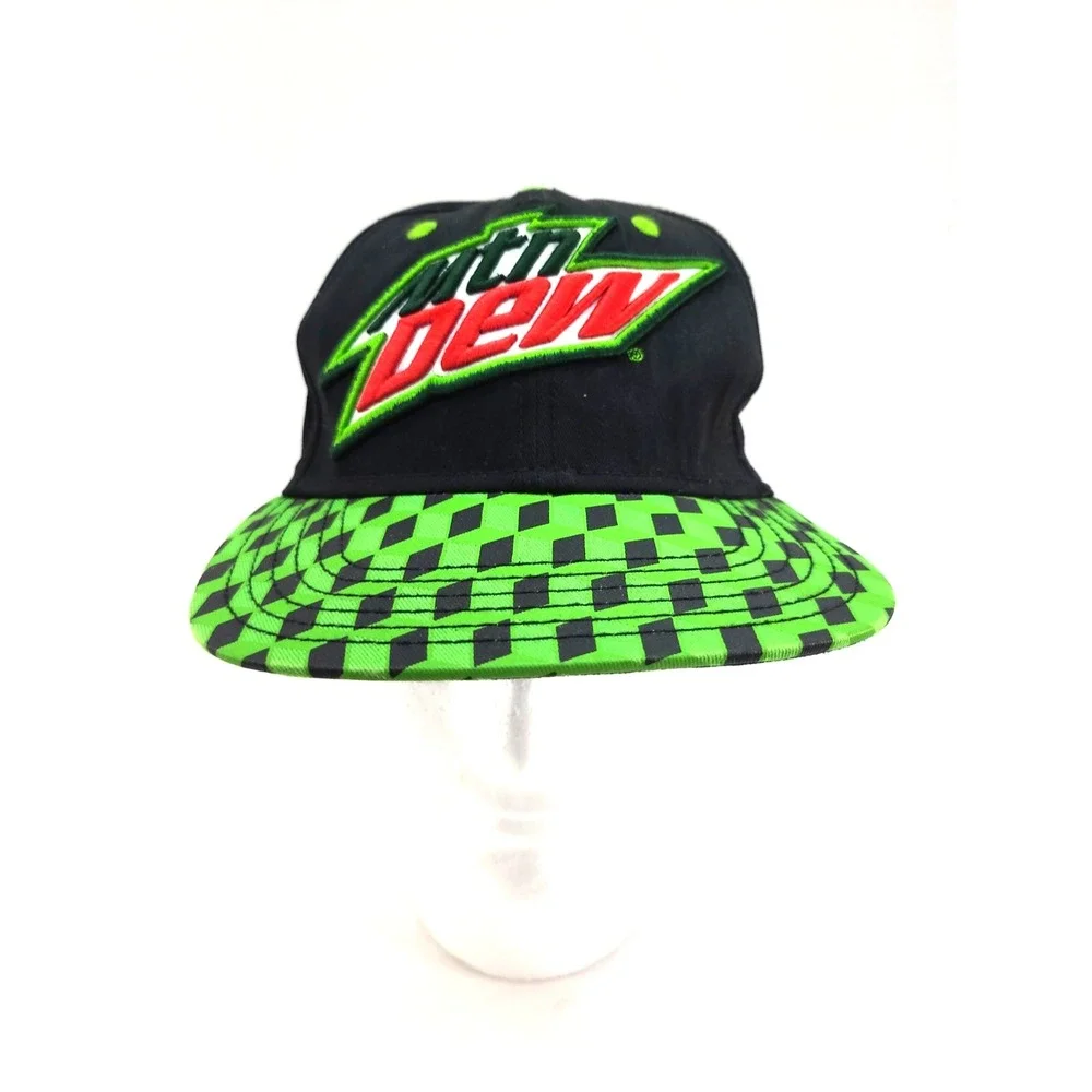 Vtg Mountain Dew Embroidered PepsiCo Checkered Trucker Snapback Hat Cap NWOT